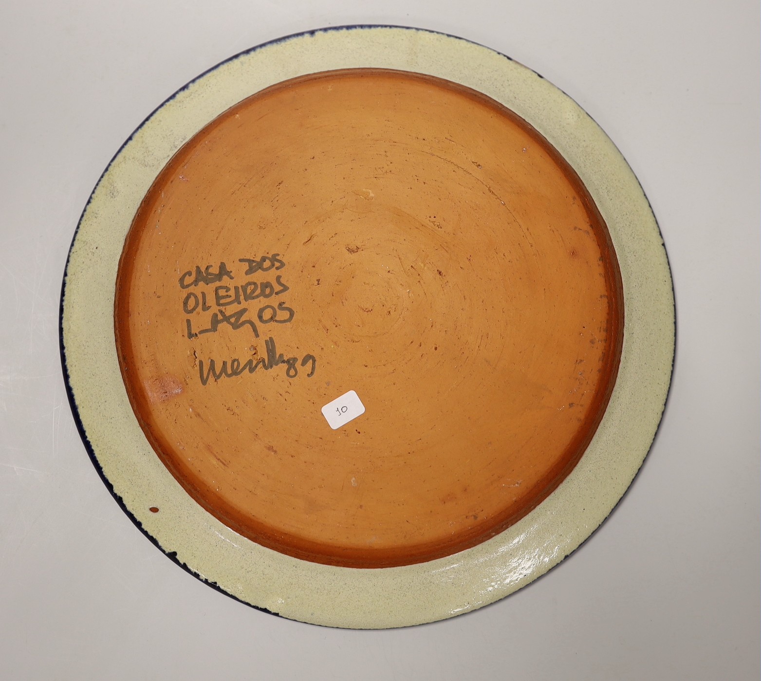 Barocco Valbonne - large painted dish, together with a Casa dos Oleiros Portuguese plate, largest 35cm across